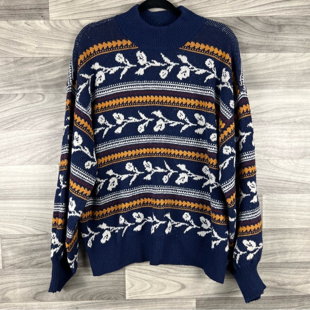 St. John's Bay Women’s Navy and Mustard Striped Sweater